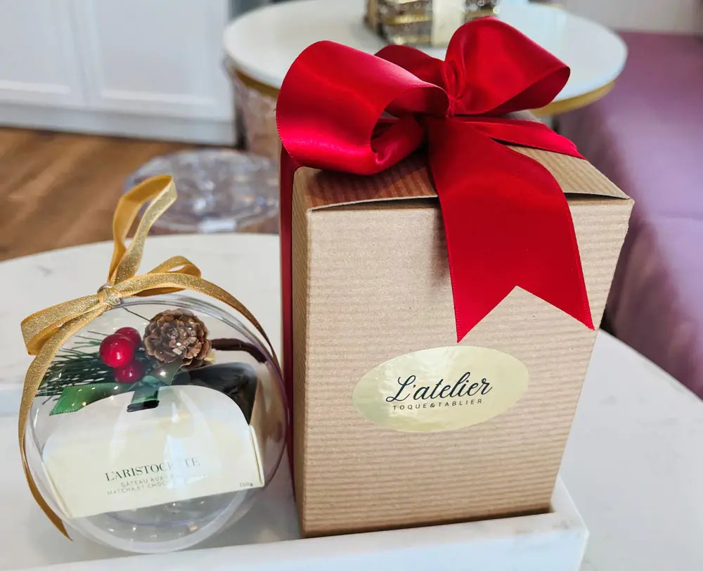 Christmas ornament with a fruitcake inside