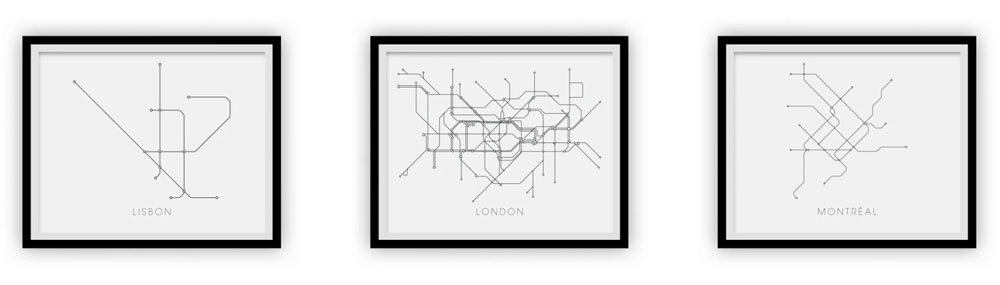 Metro map print of many cities