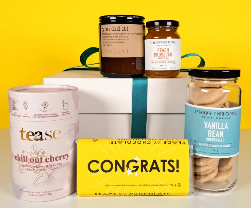 This Big Congrats box is full of Canadian products that makes good retirement gift ideas