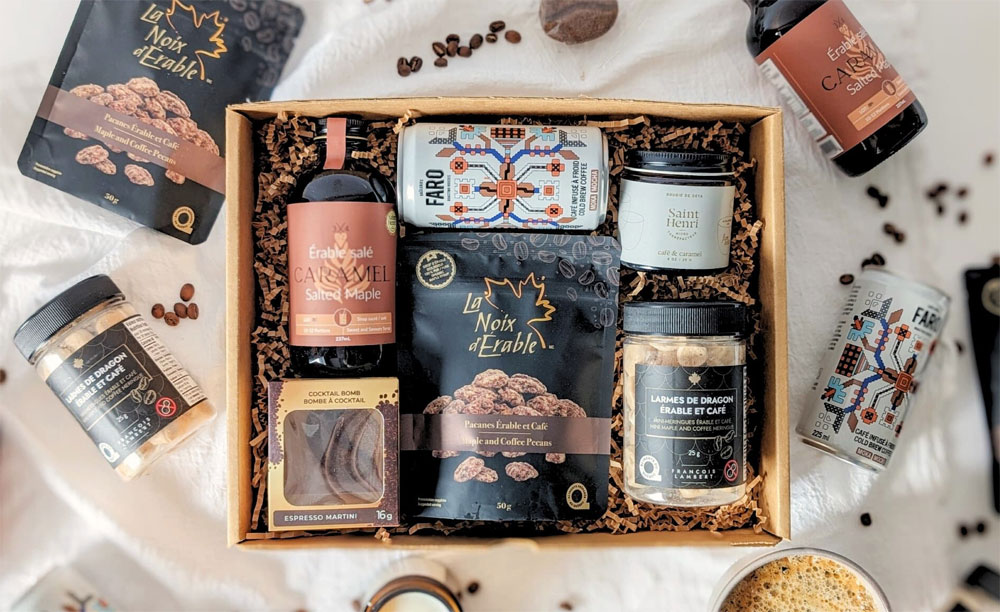 Coffee lovers box full of Canadian products that makes good retirement gift ideas